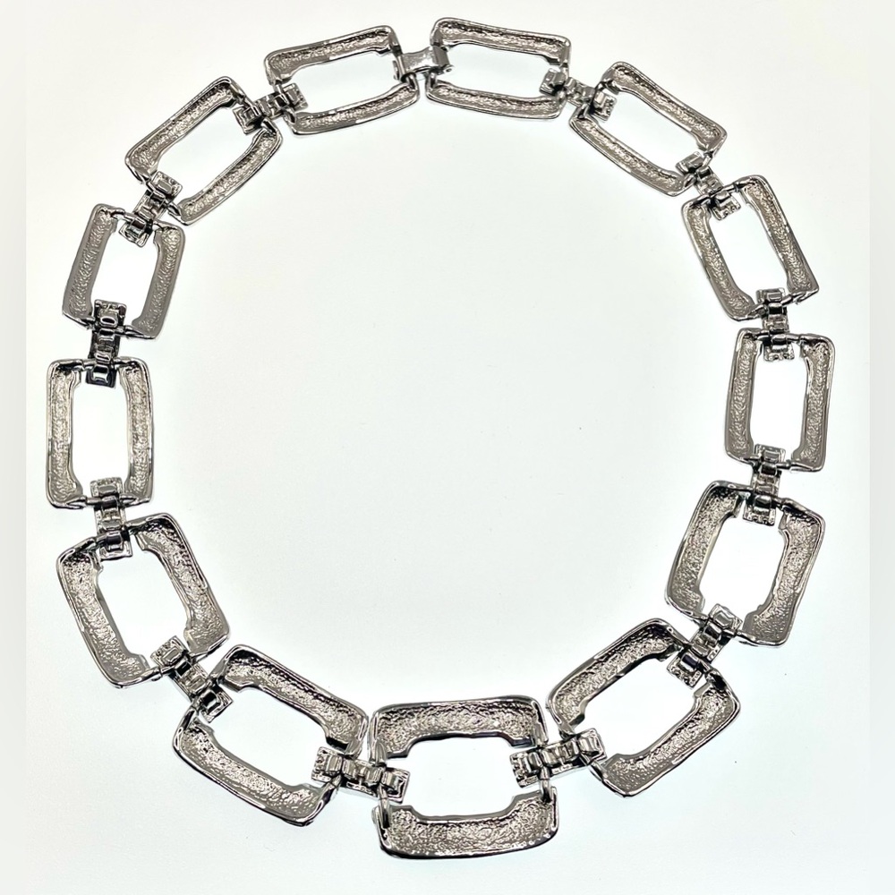 Silver Tone Necklace Choker With Large Shiny Rectangular Links Chunky Bold - Picture 4 of 8